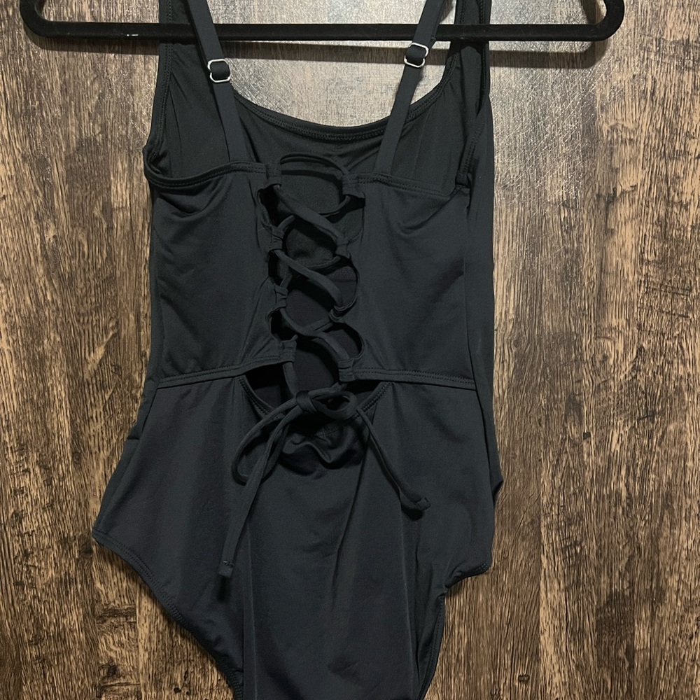 Cupshe Black One Piece live life on the beach swimsuit NWT